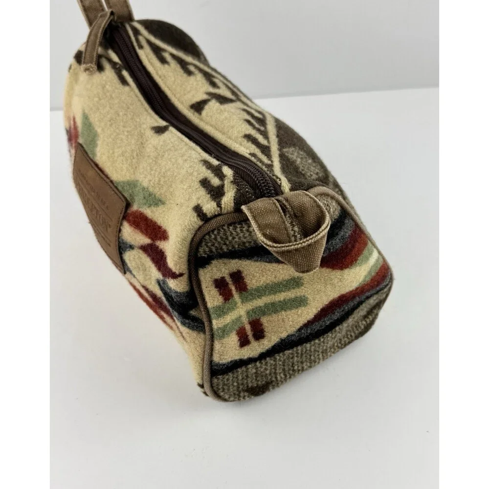 Pendleton Travel Kit Cosmetic Bag Aztec Southwestern Wool Tan Brown